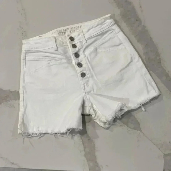 American Eagle Outfitters Pants - American Eagle White Button Fly Jean Shorts Stretch Hi Rise Festival Women’s 6